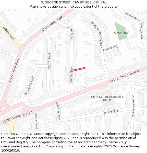 3, GEORGE STREET, CAMBRIDGE, CB4 1AL: Location map and indicative extent of plot