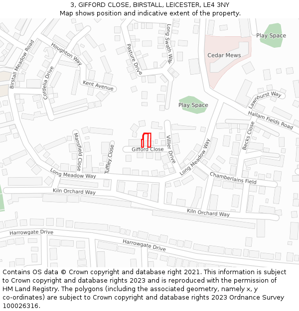3, GIFFORD CLOSE, BIRSTALL, LEICESTER, LE4 3NY: Location map and indicative extent of plot