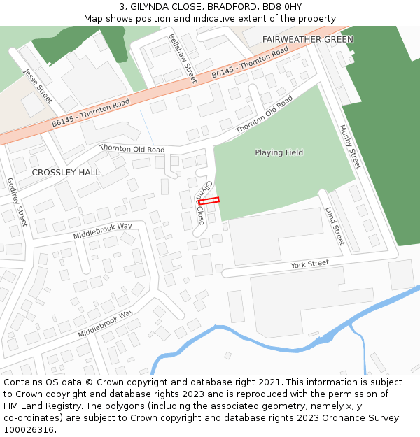 3, GILYNDA CLOSE, BRADFORD, BD8 0HY: Location map and indicative extent of plot