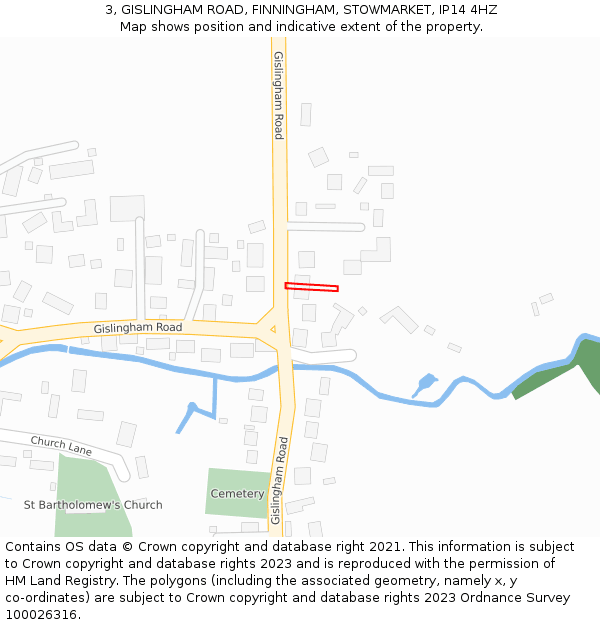 3, GISLINGHAM ROAD, FINNINGHAM, STOWMARKET, IP14 4HZ: Location map and indicative extent of plot