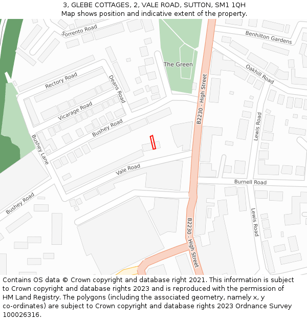 3, GLEBE COTTAGES, 2, VALE ROAD, SUTTON, SM1 1QH: Location map and indicative extent of plot