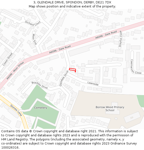 3, GLENDALE DRIVE, SPONDON, DERBY, DE21 7DX: Location map and indicative extent of plot