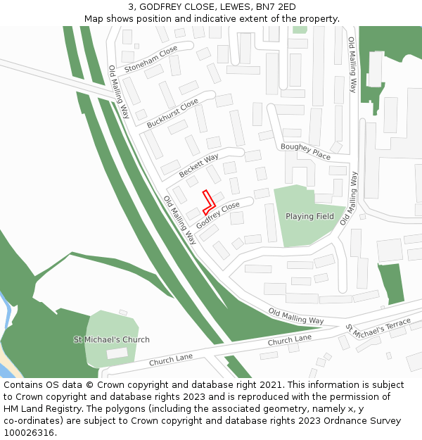 3, GODFREY CLOSE, LEWES, BN7 2ED: Location map and indicative extent of plot