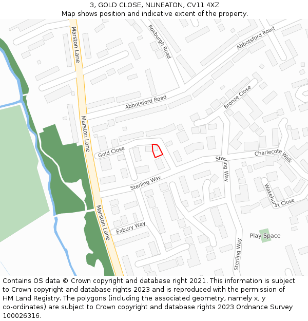 3, GOLD CLOSE, NUNEATON, CV11 4XZ: Location map and indicative extent of plot