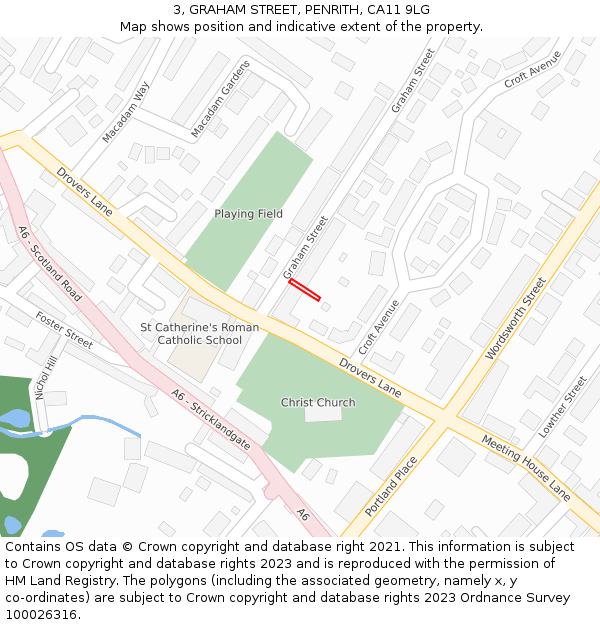 3, GRAHAM STREET, PENRITH, CA11 9LG: Location map and indicative extent of plot