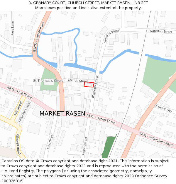 3, GRANARY COURT, CHURCH STREET, MARKET RASEN, LN8 3ET: Location map and indicative extent of plot