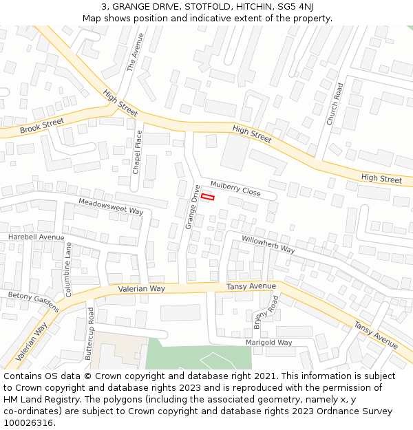 3, GRANGE DRIVE, STOTFOLD, HITCHIN, SG5 4NJ: Location map and indicative extent of plot