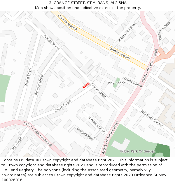 3, GRANGE STREET, ST ALBANS, AL3 5NA: Location map and indicative extent of plot