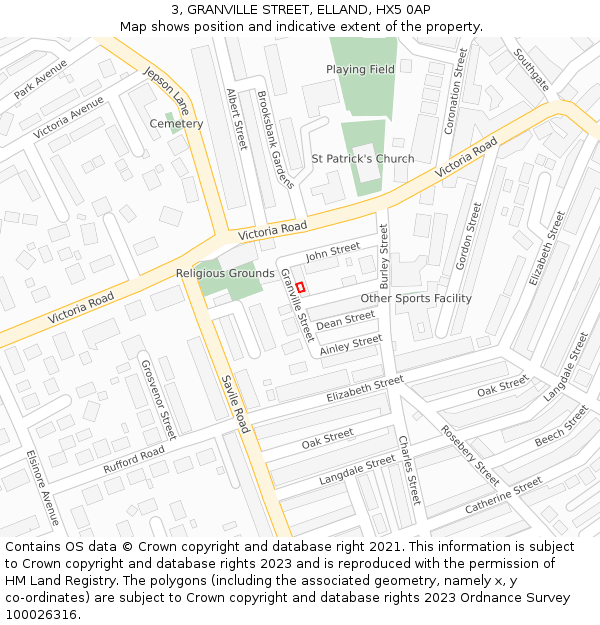 3, GRANVILLE STREET, ELLAND, HX5 0AP: Location map and indicative extent of plot