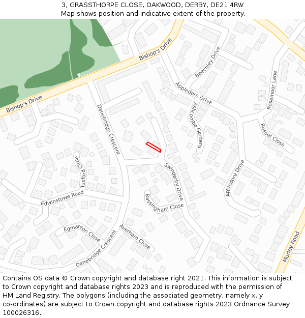 3, GRASSTHORPE CLOSE, OAKWOOD, DERBY, DE21 4RW: Location map and indicative extent of plot