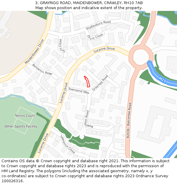3, GRAYRIGG ROAD, MAIDENBOWER, CRAWLEY, RH10 7AB: Location map and indicative extent of plot