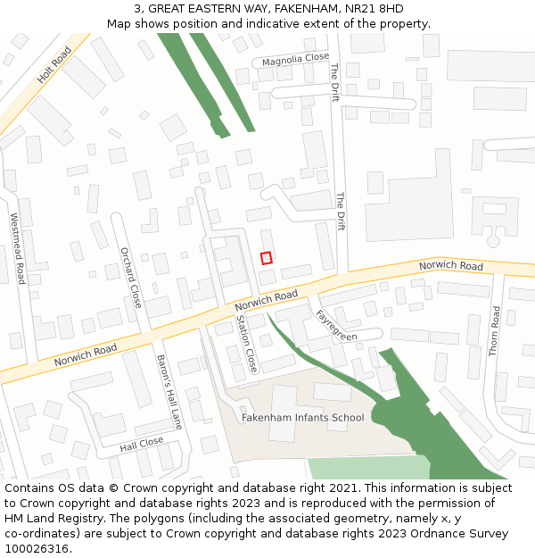 3, GREAT EASTERN WAY, FAKENHAM, NR21 8HD: Location map and indicative extent of plot
