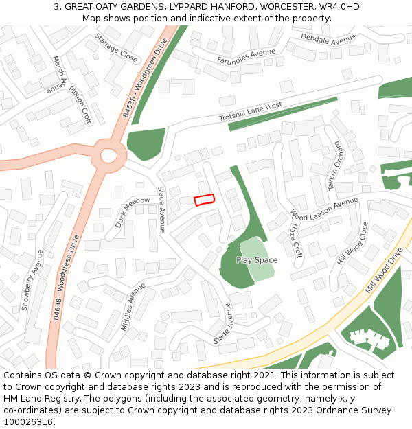 3, GREAT OATY GARDENS, LYPPARD HANFORD, WORCESTER, WR4 0HD: Location map and indicative extent of plot