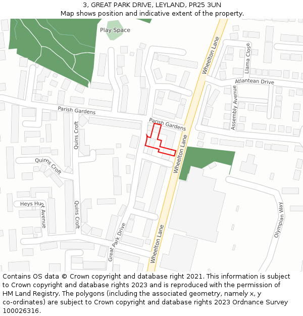 3, GREAT PARK DRIVE, LEYLAND, PR25 3UN: Location map and indicative extent of plot