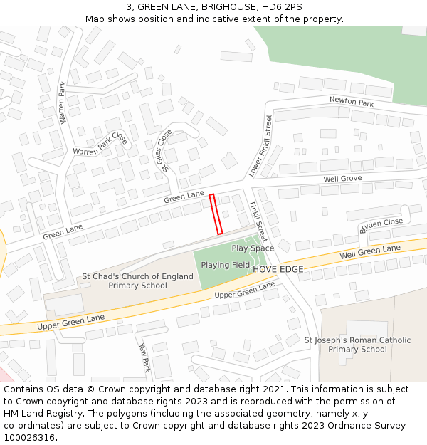 3, GREEN LANE, BRIGHOUSE, HD6 2PS: Location map and indicative extent of plot