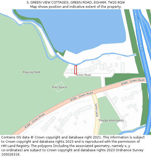 3, GREEN VIEW COTTAGES, GREEN ROAD, EGHAM, TW20 8QW: Location map and indicative extent of plot