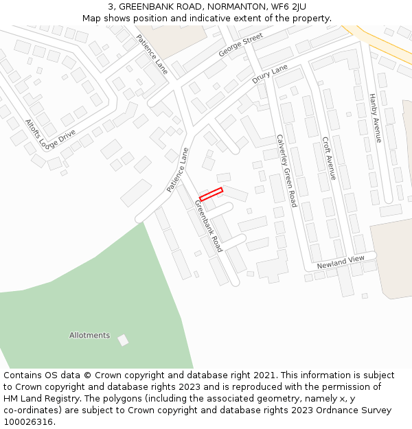 3, GREENBANK ROAD, NORMANTON, WF6 2JU: Location map and indicative extent of plot