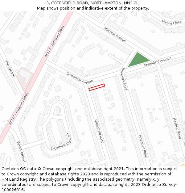 3, GREENFIELD ROAD, NORTHAMPTON, NN3 2LJ: Location map and indicative extent of plot