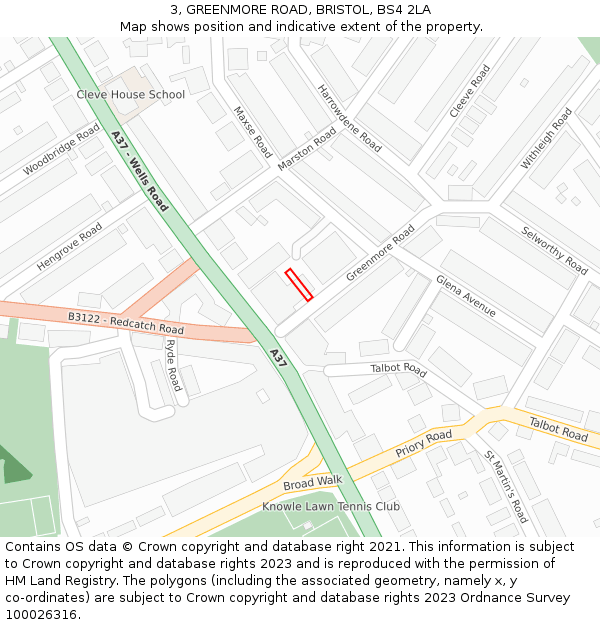 3, GREENMORE ROAD, BRISTOL, BS4 2LA: Location map and indicative extent of plot