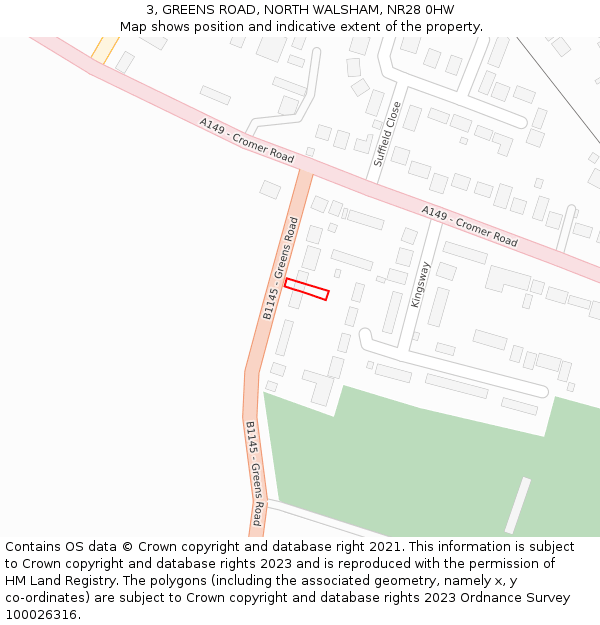 3, GREENS ROAD, NORTH WALSHAM, NR28 0HW: Location map and indicative extent of plot