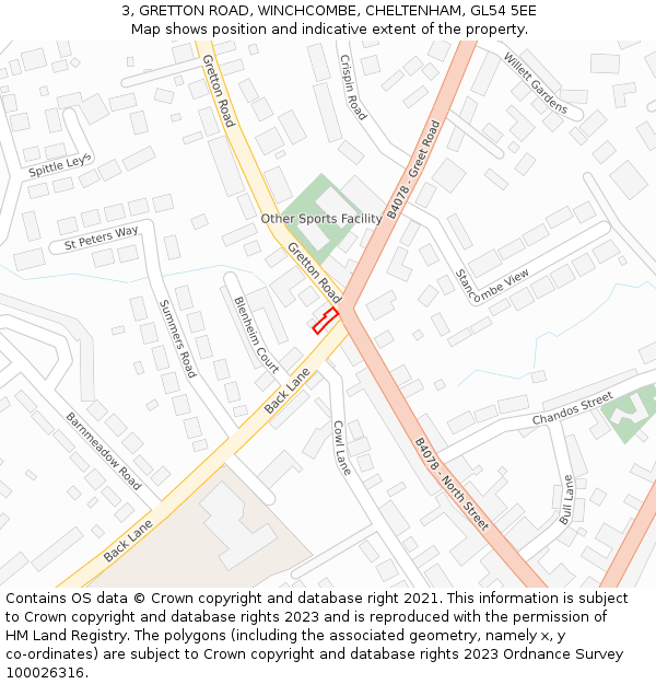 3, GRETTON ROAD, WINCHCOMBE, CHELTENHAM, GL54 5EE: Location map and indicative extent of plot