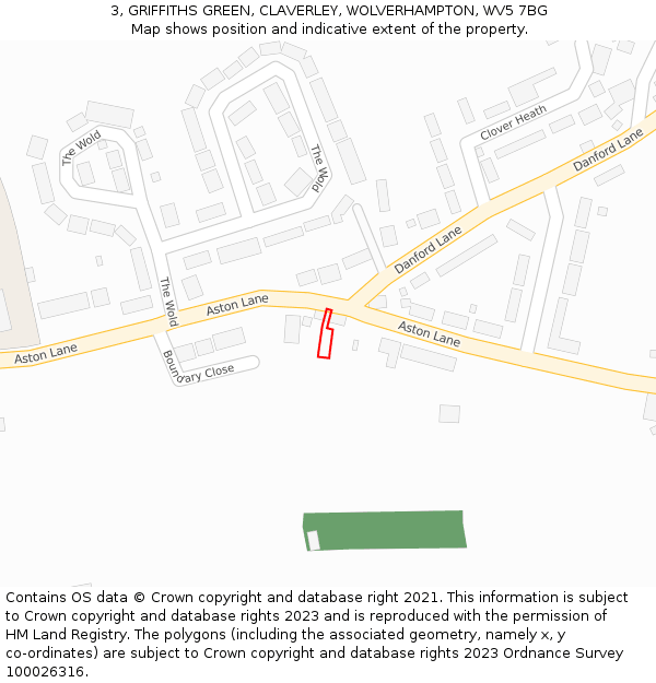 3, GRIFFITHS GREEN, CLAVERLEY, WOLVERHAMPTON, WV5 7BG: Location map and indicative extent of plot