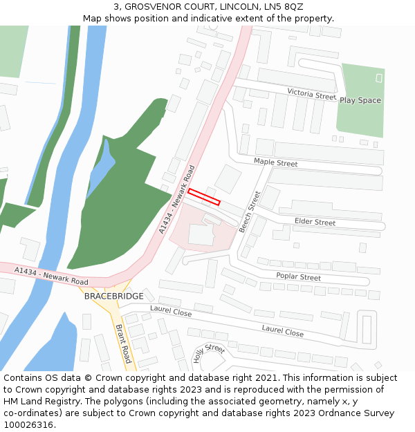 3, GROSVENOR COURT, LINCOLN, LN5 8QZ: Location map and indicative extent of plot