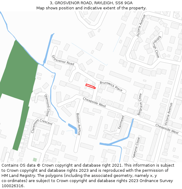 3, GROSVENOR ROAD, RAYLEIGH, SS6 9GA: Location map and indicative extent of plot