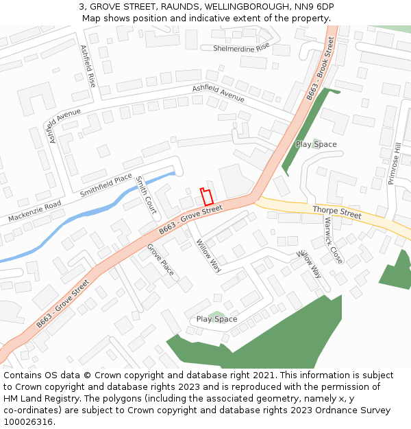 3, GROVE STREET, RAUNDS, WELLINGBOROUGH, NN9 6DP: Location map and indicative extent of plot