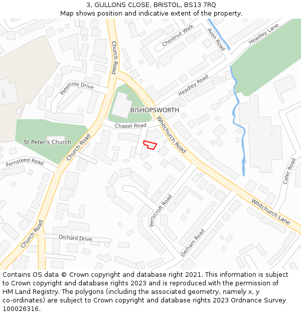 3, GULLONS CLOSE, BRISTOL, BS13 7RQ: Location map and indicative extent of plot