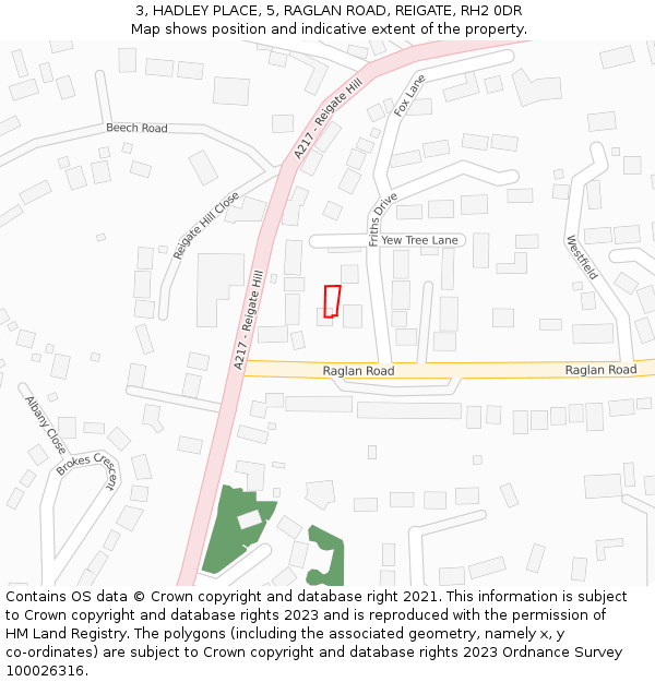 3, HADLEY PLACE, 5, RAGLAN ROAD, REIGATE, RH2 0DR: Location map and indicative extent of plot