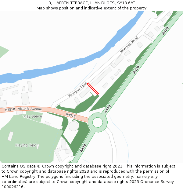 3, HAFREN TERRACE, LLANIDLOES, SY18 6AT: Location map and indicative extent of plot