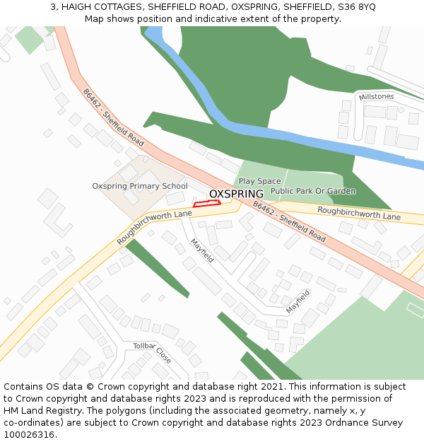 3, HAIGH COTTAGES, SHEFFIELD ROAD, OXSPRING, SHEFFIELD, S36 8YQ: Location map and indicative extent of plot