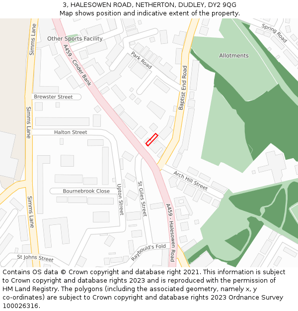 3, HALESOWEN ROAD, NETHERTON, DUDLEY, DY2 9QG: Location map and indicative extent of plot