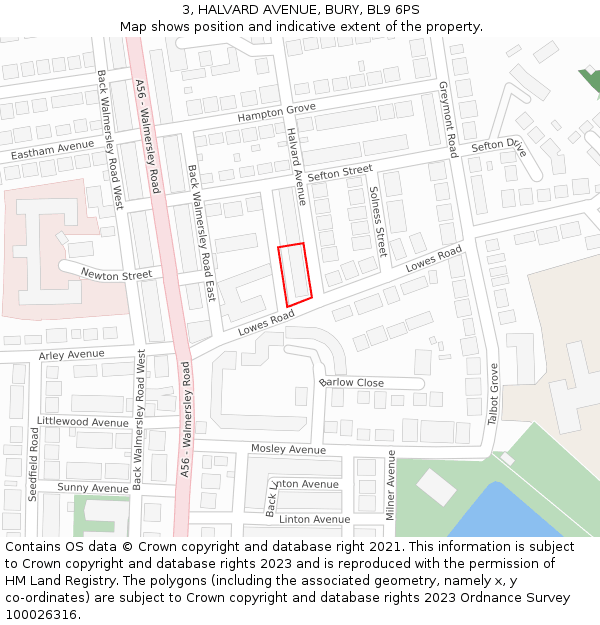 3, HALVARD AVENUE, BURY, BL9 6PS: Location map and indicative extent of plot