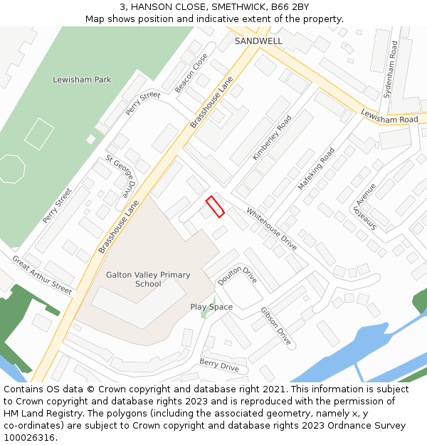 3, HANSON CLOSE, SMETHWICK, B66 2BY: Location map and indicative extent of plot