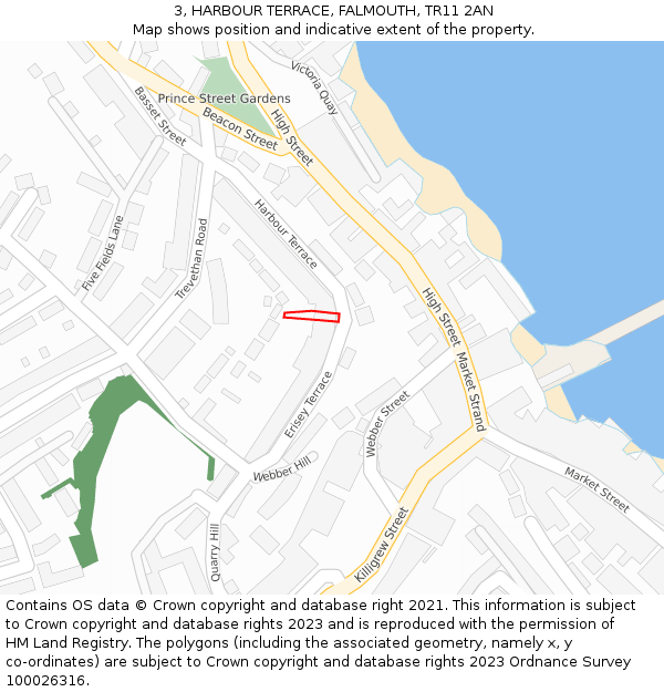 3, HARBOUR TERRACE, FALMOUTH, TR11 2AN: Location map and indicative extent of plot