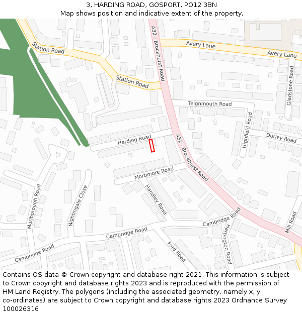 3, HARDING ROAD, GOSPORT, PO12 3BN: Location map and indicative extent of plot