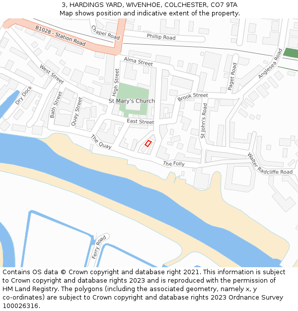 3, HARDINGS YARD, WIVENHOE, COLCHESTER, CO7 9TA: Location map and indicative extent of plot