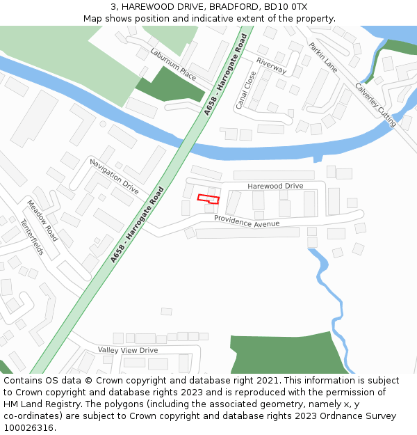 3, HAREWOOD DRIVE, BRADFORD, BD10 0TX: Location map and indicative extent of plot