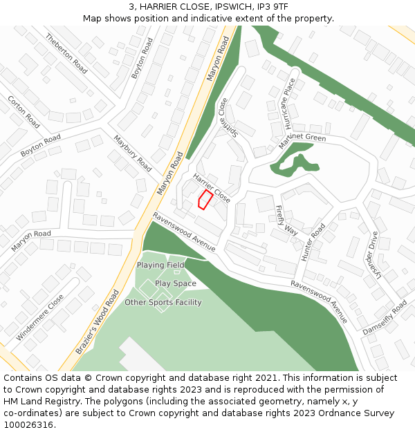 3, HARRIER CLOSE, IPSWICH, IP3 9TF: Location map and indicative extent of plot