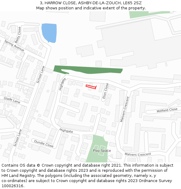 3, HARROW CLOSE, ASHBY-DE-LA-ZOUCH, LE65 2SZ: Location map and indicative extent of plot