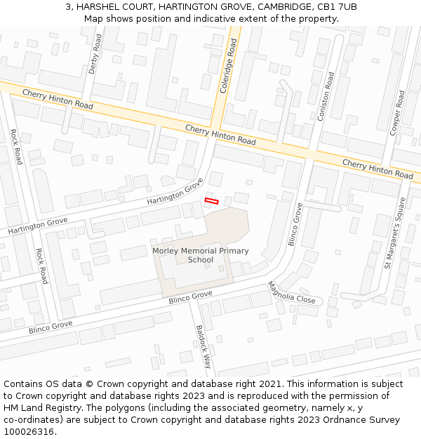 3, HARSHEL COURT, HARTINGTON GROVE, CAMBRIDGE, CB1 7UB: Location map and indicative extent of plot
