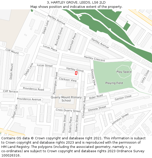 3, HARTLEY GROVE, LEEDS, LS6 2LD: Location map and indicative extent of plot