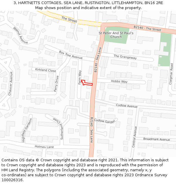 3, HARTNETTS COTTAGES, SEA LANE, RUSTINGTON, LITTLEHAMPTON, BN16 2RE: Location map and indicative extent of plot