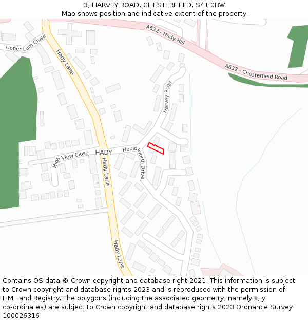 3, HARVEY ROAD, CHESTERFIELD, S41 0BW: Location map and indicative extent of plot