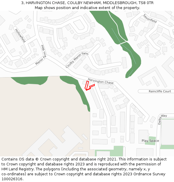 3, HARVINGTON CHASE, COULBY NEWHAM, MIDDLESBROUGH, TS8 0TR: Location map and indicative extent of plot