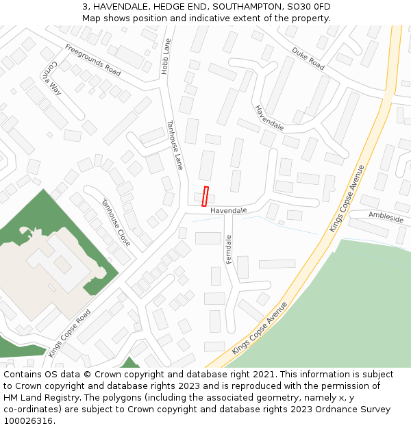 3, HAVENDALE, HEDGE END, SOUTHAMPTON, SO30 0FD: Location map and indicative extent of plot