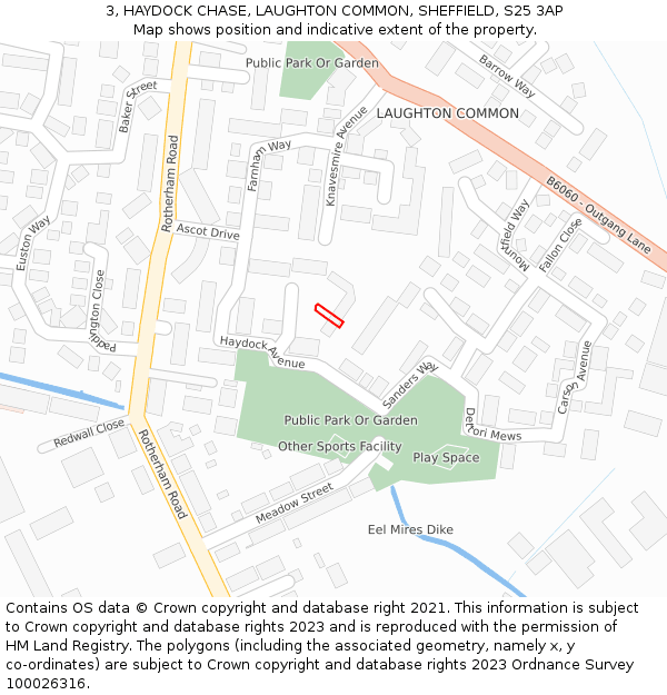 3, HAYDOCK CHASE, LAUGHTON COMMON, SHEFFIELD, S25 3AP: Location map and indicative extent of plot