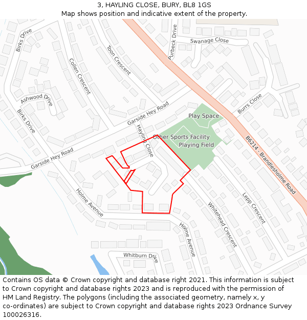 3, HAYLING CLOSE, BURY, BL8 1GS: Location map and indicative extent of plot